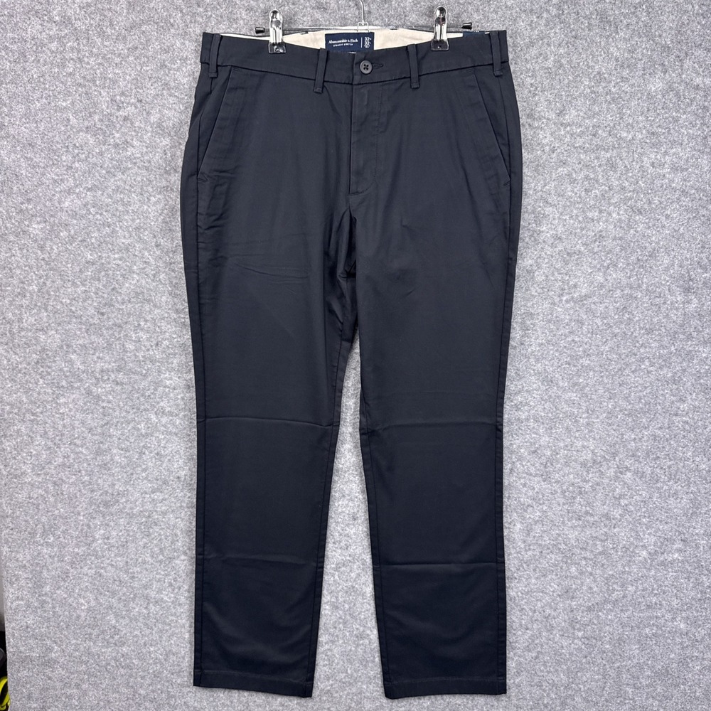 Abercrombie & Fitch Chino Pants Straight Stretch 32x32 Black Cotton Blend NWT